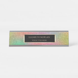 Elegant Ombre Colorful Glitter Frame Desk Name Plate