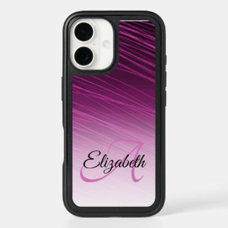 Elegant Ombre Custom  Name Monogram Purple Streaks iPhone 16 Case