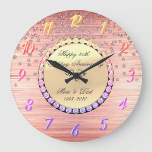 Elegant Ombre Diamonds 25th Wedding Anniversary Large Clock