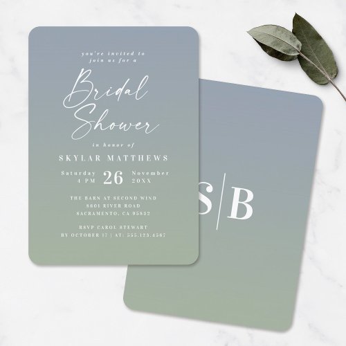 Elegant Ombre Dusty Blue  Green Bridal Shower Invitation