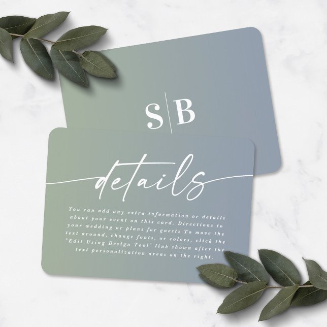 Elegant Ombre Dusty Blue & Green Wedding Details Enclosure Card (Creator Uploaded)