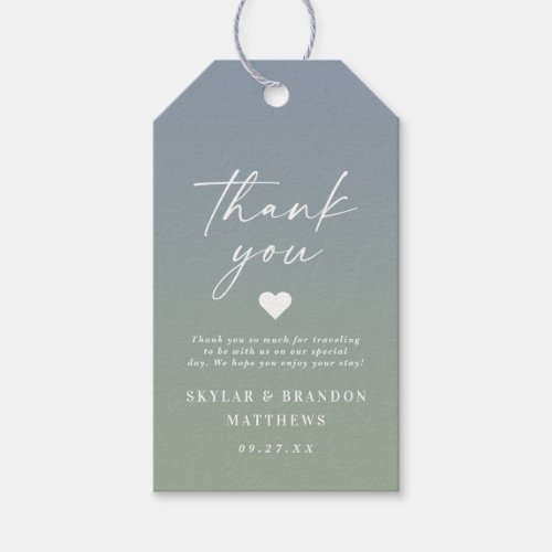 Elegant Ombre Dusty Blue  Green Wedding Thank You Gift Tags