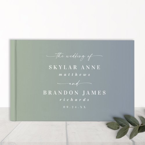 Elegant Ombre Dusty Blue  Leaf Green Wedding Guest Book