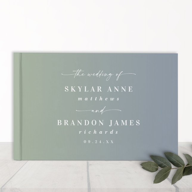 Elegant Ombre Dusty Blue & Leaf Green Wedding Guest Book (Creator Uploaded)