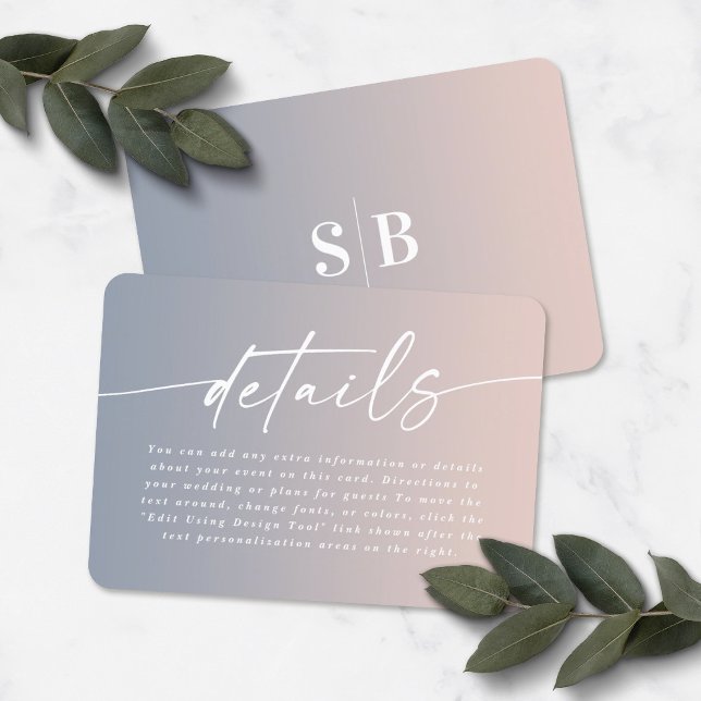 Elegant Ombre Dusty Blue & Pink Wedding Details Enclosure Card (Creator Uploaded)