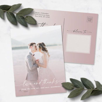 Elegant Ombre Dusty Mauve Wedding Photo Overlay Postcard by GraphicBrat at Zazzle