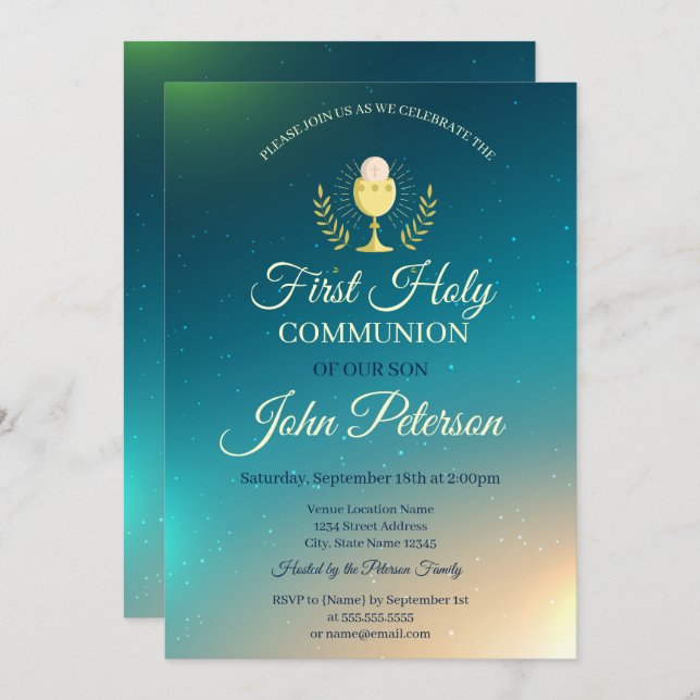Elegant Ombre First Holy Communion Invitation (Front/Back)