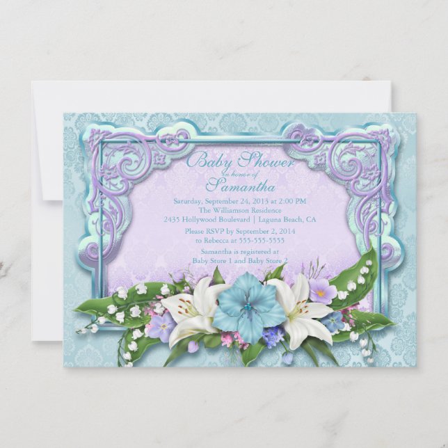 Elegant Ombre Floral Blue Baby Shower Invitation (Front)