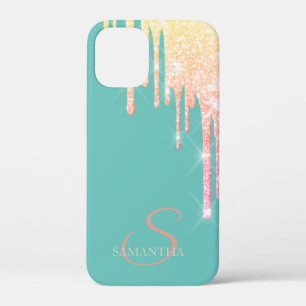 Elegant Ombre Glitter Drips Mint Green iPhone 12 Mini Case