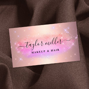 Elegant ombre glitter makeup & hair metallic business card