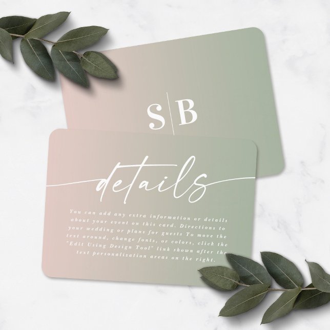 Elegant Ombre Green & Blush Pink Wedding Details Enclosure Card (Creator Uploaded)