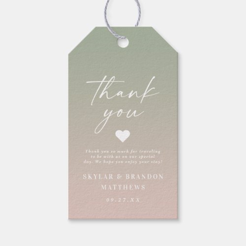 Elegant Ombre Green  Blush Pink Wedding Thank You Gift Tags