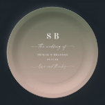 Elegant Ombre Green & Pink Monogrammed Wedding Paper Plates<br><div class="desc">Elegant Ombre Green & Pink Monogrammed Wedding Reception Personalized Paper Plates. This modern wedding or any event Paper Plates design is simple and minimal with a chic ombre color gradient fade and trendy signature calligraphy script fonts. Shown in the Dark Green & Blush Pink Wedding Color Palette. Also features a...</div>