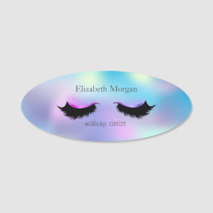 Elegant Ombre Holographic Faux Lashes Name Tag