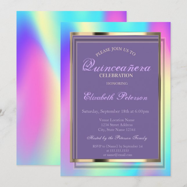 Elegant Ombre Holographic Quinceañera Invitation (Front/Back)