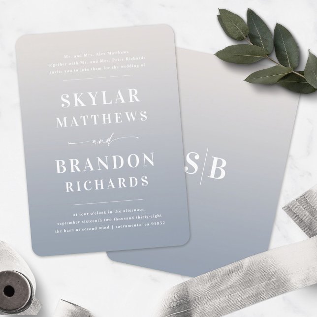 Elegant Ombre Ivory & Blue Semi Formal Wedding Invitation (Creator Uploaded)