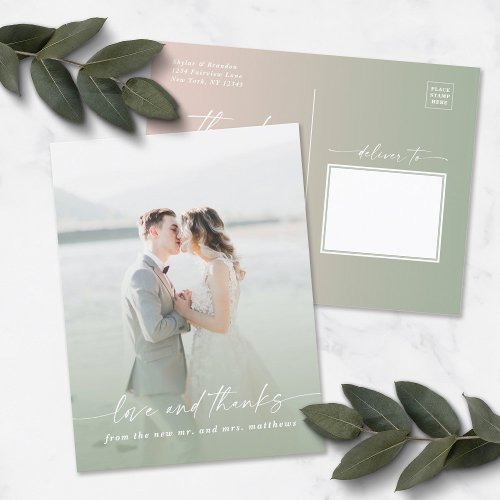 Elegant Ombre Light Green Wedding Photo Overlay Postcard