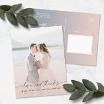 Elegant Ombre Light Pink Wedding Photo Overlay Postcard<br><div class="desc">Elegant Ombre Light Blush Pink & Dusty Blue Wedding Photo Overlay Thank You Postcards. This modern wedding or any event Thank You Postcard design is simple and minimal with a pretty ombre color gradient fade and trendy signature calligraphy script fonts. Add Your Custom Wedding Photograph to the front for a...</div>