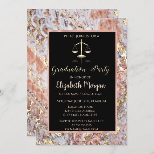 Elegant Ombre Marble Law School Graduation Party Invitation