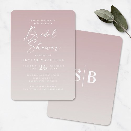 Elegant Ombre Mauve  Off_White Bridal Shower Invitation