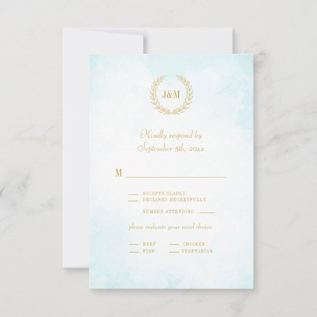 Elegant Ombre Minimalist Monogram Meal Choice RSVP Card (Front)