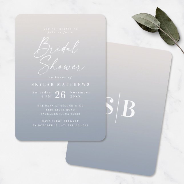 Elegant Ombre Off-White & Dusty Blue Bridal Shower Invitation (Creator Uploaded)