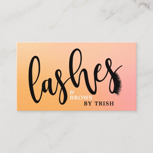 Elegant ombre peach lashes  brows handwritten business card