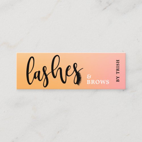 Elegant ombre peach lashes  brows handwritten mini business card