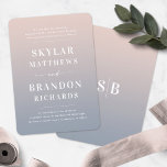 Elegant Ombre Pink & Blue Semi Formal Wedding Invitation<br><div class="desc">Elegant Ombre Light Blush Pink & Dusty Blue Off-White Semi Formal Wedding Invitations. This modern wedding invite design is simple and chic with a soft fading ombre background and bold text highlighting the couples names. Shown in the new Wedding Color Palette. Also features a simple monogram on the back side....</div>