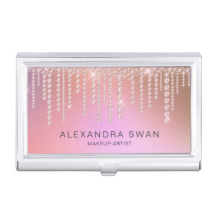 Elegant ombre pink & purple diamonds makeup artist business card case