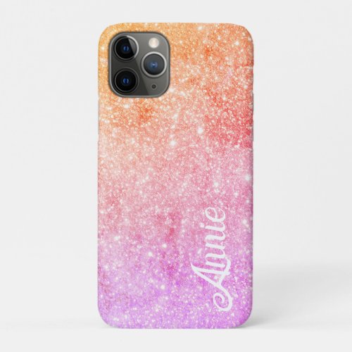 Elegant Ombre Pink Purple Faux Glitter Name iPhone 11 Pro Case