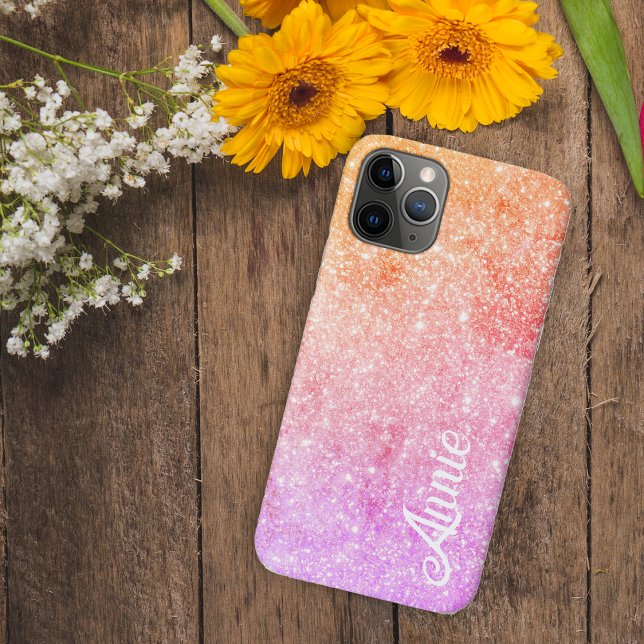 Elegant Ombre Pink Purple Faux Glitter Name Case-Mate iPhone Case (Elegant Ombre Pink Purple Faux Glitter Name Case-Mate iPhone Case)