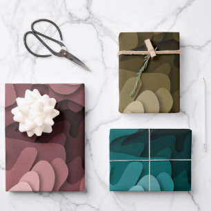 Elegant Ombre Pink, Turquoise and Brown Waves Wrapping Paper Sheets