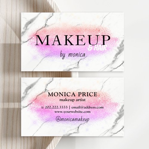 Elegant ombre purple glitter marble makeup  hair business card