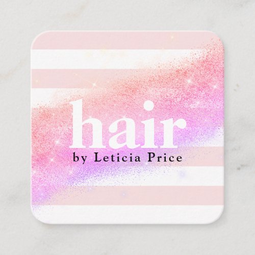 Elegant ombre purple pink glitter stripes hair square business card