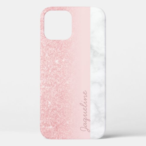 Elegant ombre rose gold glitter pink white marble iPhone 12 case