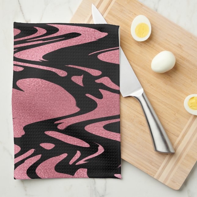 Elegant Ombre Rose Gold Glitter with Monogram Kitchen Towel (Quarter Fold)