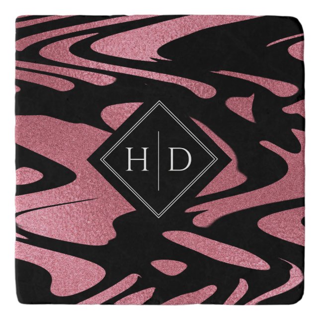 Elegant Ombre Rose Gold Glitter with Monogram Trivet (Front)