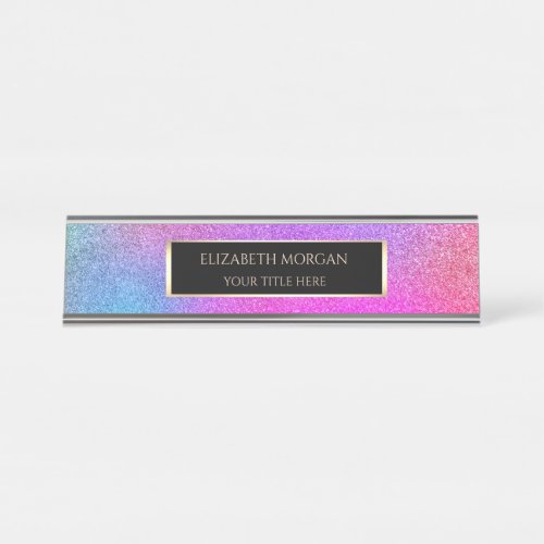 Elegant Ombre Violet Glitter Frame Desk Name Plate
