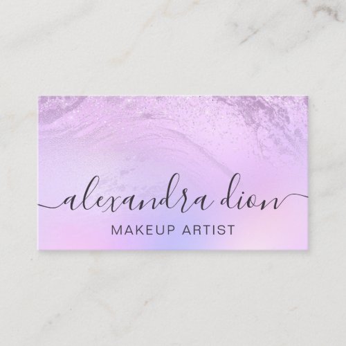 Elegant ombre violet glitter marble makeup artist business card