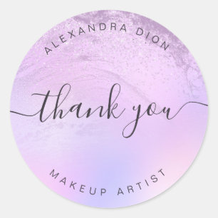 Elegant ombre violet glitter marble makeup artist classic round sticker