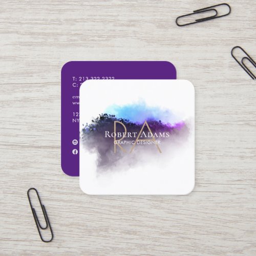 Elegant Ombre Watercolor Abstract Monogrammed Square Business Card