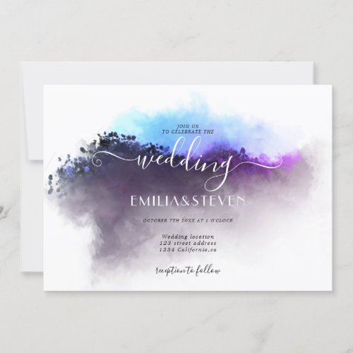 Elegant Ombre Watercolor Landscape Wedding Invitation