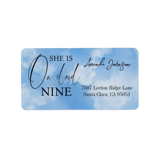 Elegant On Cloud Nine 9 Blue Bridal Shower Address Label (Front)