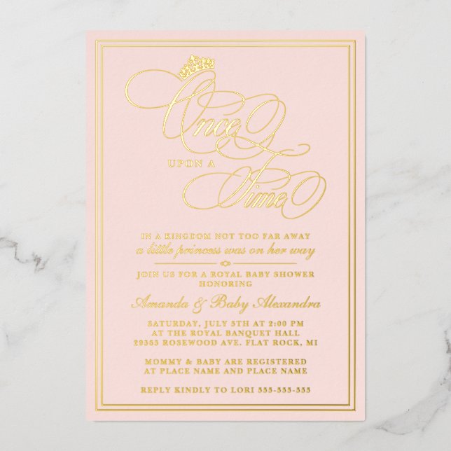 Elegant Once Upon A Time Princess Baby Shower Foil Invitation (Front)
