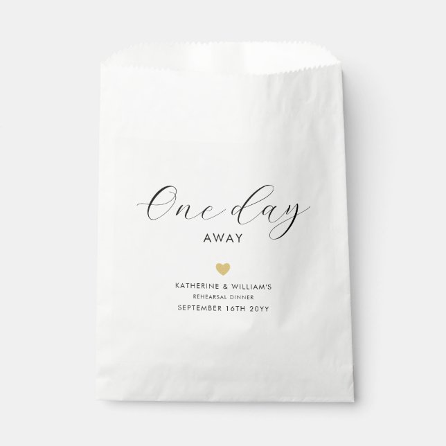 Elegant One Day Away Gold Heart Rehearsal Dinner  Favor Bag (Front)