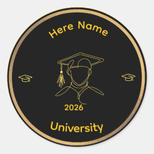 Elegant One Line Art Graduate ,Stiker Classic Round Sticker