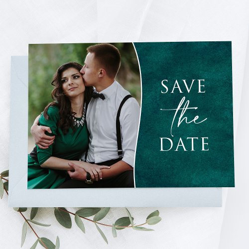 Elegant One Photo Emerald Green Save the Date Card