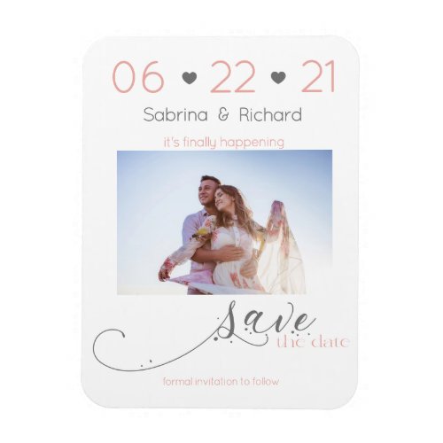 Elegant One Photo Minimalist Blush Save the Date Magnet