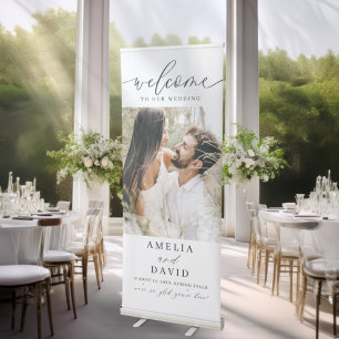 Elegant One Photo Wedding Welcome Retractable Banner